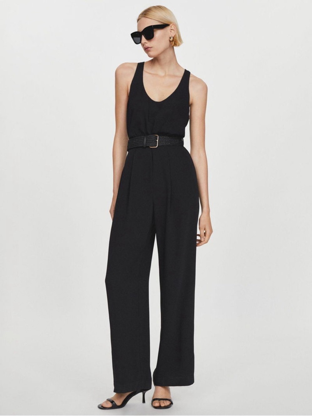 NWT Sz M Mango Black Nichy Sleeveless Wide-Leg Jumpsuit Classic- No Belt - Picture 1 of 14